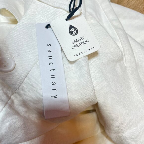 Sanctuary Women's White Flat Front Pockets Straight Leg Linen Trouser Pants Size - Picture 9 of 11